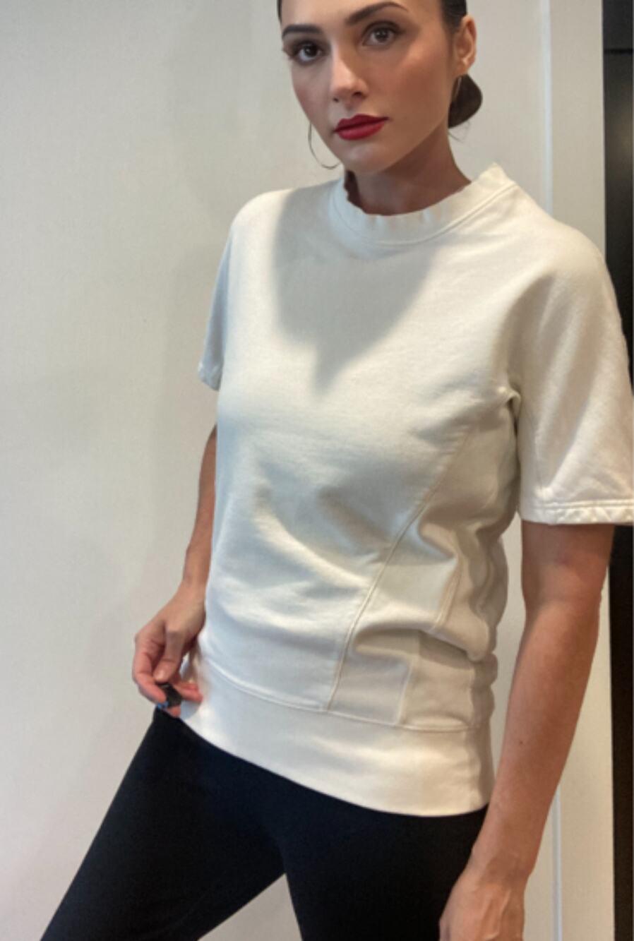 JNBY Croquis White Short Sleeve Sweatshirt Top ~ Size M ~ Boxy Minimalist